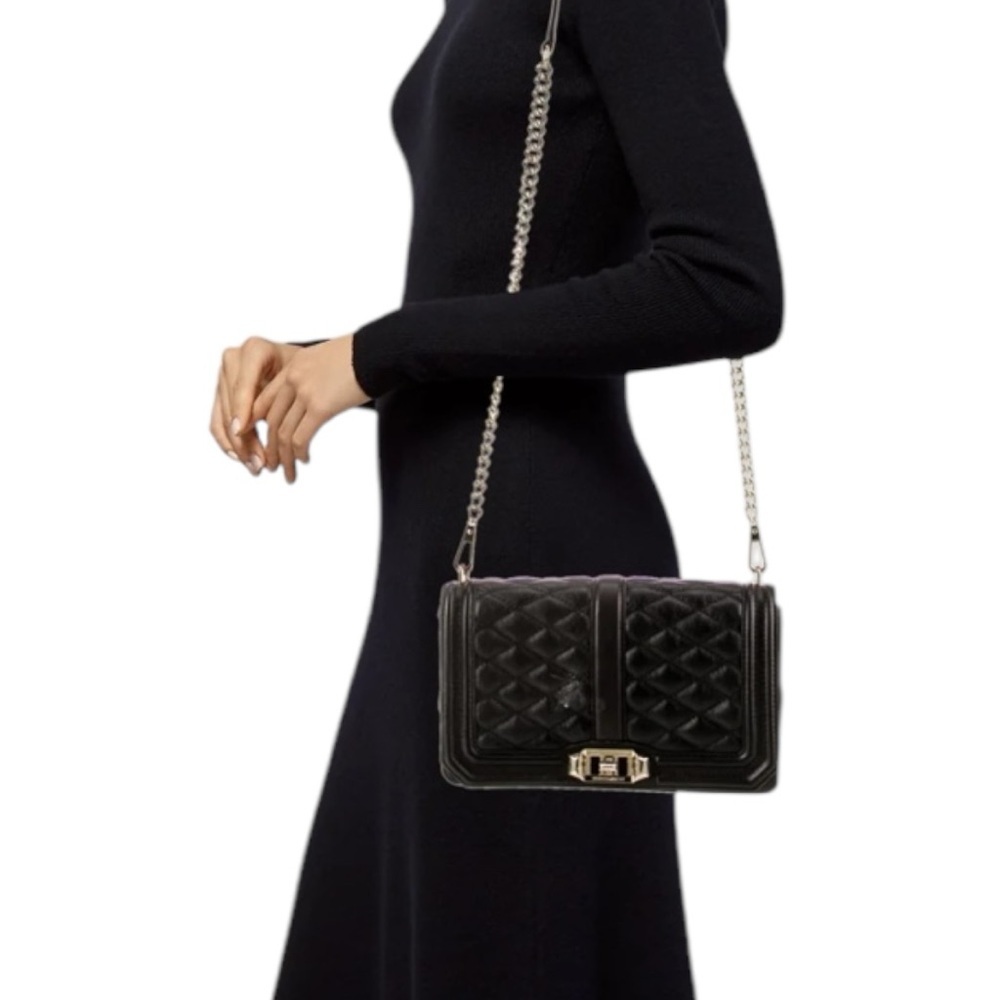 Rebecca Minkoff Elegant Black Patent Quilted Shoulder Bag